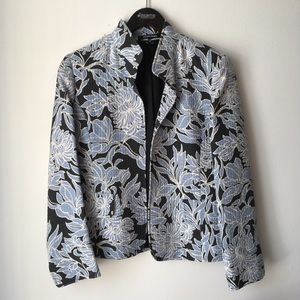 Ellen Tracy Silk and Wool Open Front Blazer Jacket Floral Print Sz 10